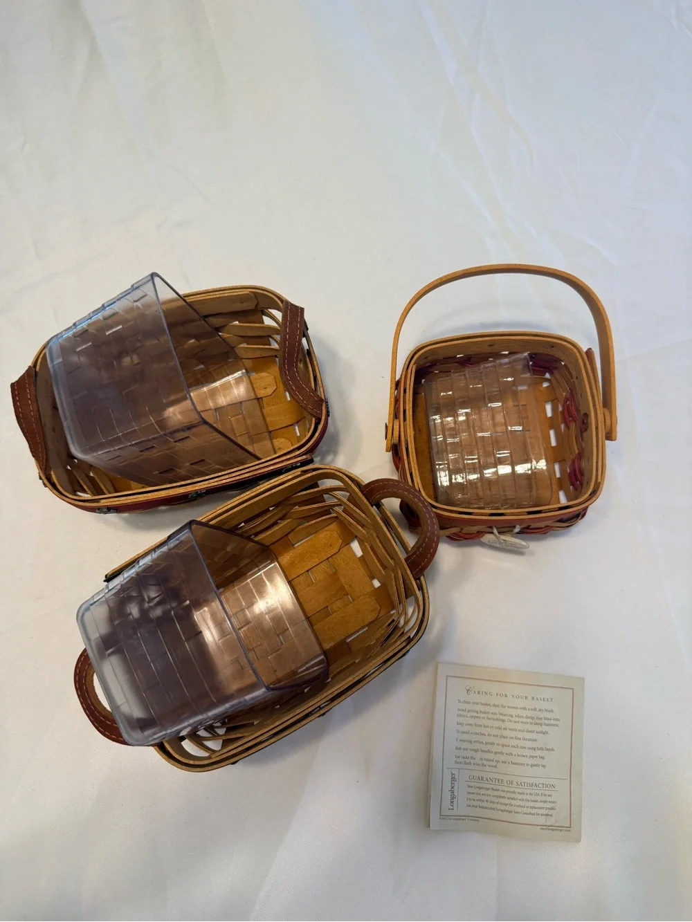 VTG 2000-2006 Longaberger woven Holiday baskets (3) w/protective liners